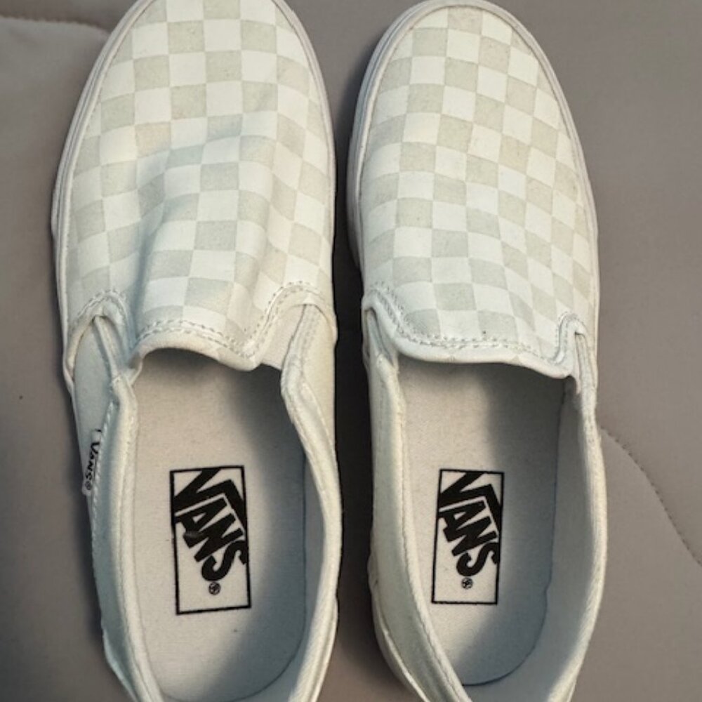 White Checkerboard Vans Slip-ons